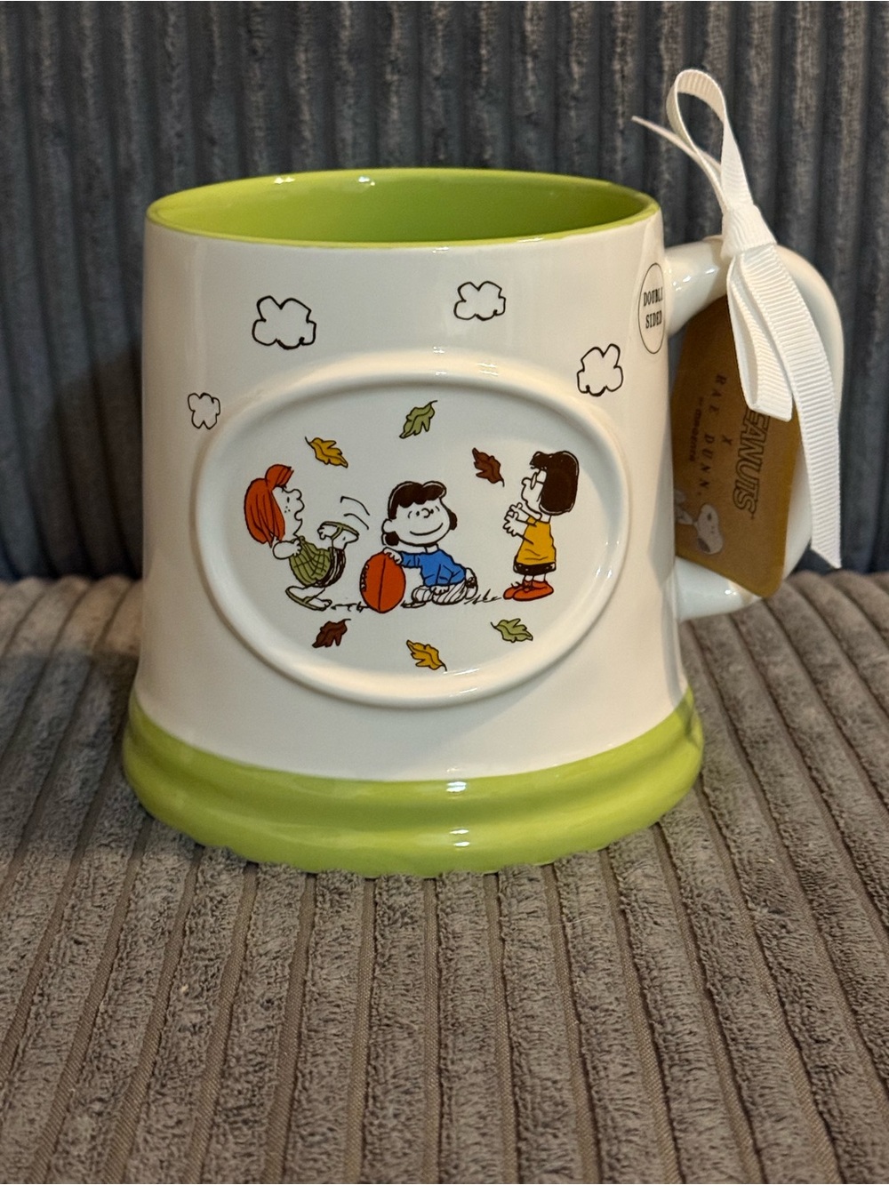 Rae Dunn x Peanuts White & Green Double-sided Ceramic Mug 🏈 FOOTBALL GIRLS NWT - Picture 4 of 6
